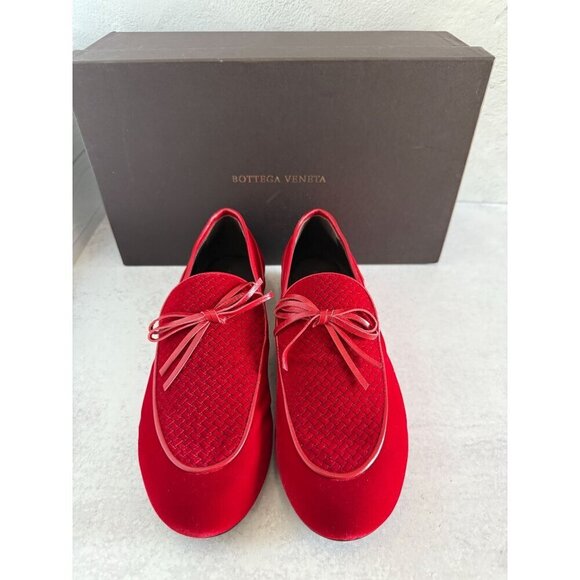 NIB Bottega Veneta Men's Velvet Red Loafers Size 40‎ EU/ 7US - Picture 1 of 16